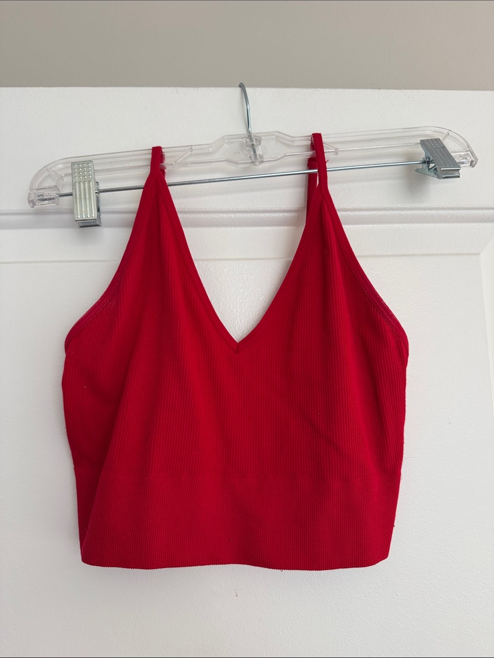 Bozzolo Red Ribbed V-Neck Cropped Cami